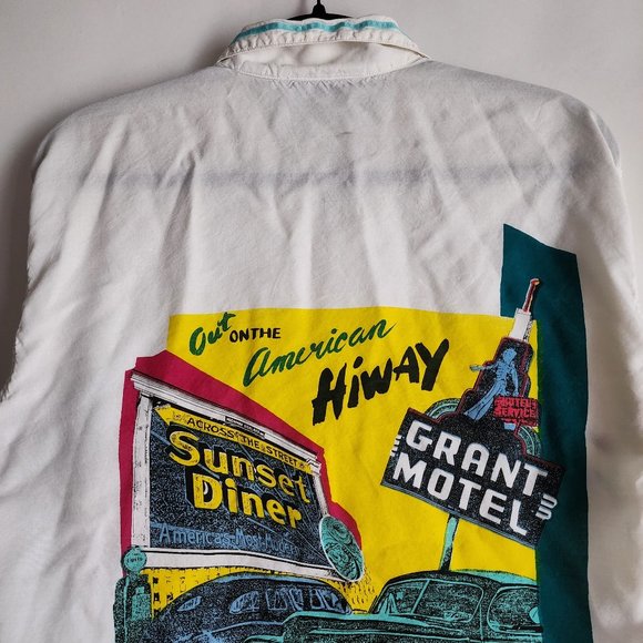 Vintage 80s Linea Gitano All American Sunset Diner Mens Small Button White Shirt - Picture 8 of 13